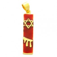 Gold Filled Red Enamel Chai Mezuzah Pendant